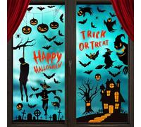 maxtachi Halloween Window Stickers, 87 PCS Reusable Double Sided Halloween Window Vlings, Horror Bat, Witch, Ghost, Spider, Pumpkin, Window Decorations