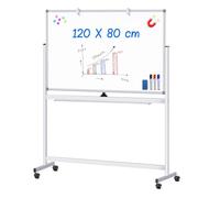 maxtek Double Sided Mobile Whiteboard, 120 x 80 cm Magnetic White Board with Rolling Wheels, Dry Erase Board on Wheels, Aluminium Frame for Home, Office, School