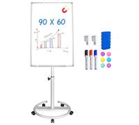 maxtek Flip Chart Stands, 90 x 60 CM Magnetic WhiteBoard Stand, Aluminum Frame Height Adjustable Mobile White Board, 1 Radierer, 3 Markern und 6 Magneten