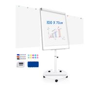 maxtek Flip Chart Stands Mobile Whiteboard, 100 x 70 CM Magnetic WhiteBoard Stand, Height Adjustable Flipchart Paper, 2 Extendable Side Arms - Ideal for School, Office, Seminar, Training, Presentation