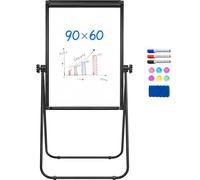 maxtek Flipchart Whiteboard U-Stand 90 x 60 cm, Double-Sided Magnetic with Aluminium Frame, Height Adjustable Whiteboards with Stand for School, Home and Office
