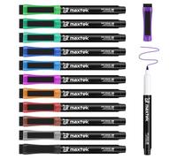 maxtek Magnetic Whiteboard Pens Markers, 12 Colours 0.7mm Ultra Fine Tip White Board Markers Erasable with Eraser, Low Odour Thin Dry Wipe Pens for Whiteboard Calendar (Pack of 12)