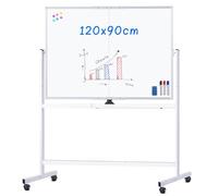 maxtek Magnetic Whiteboard with Stand, 120 x 90 cm Double Sided Large White Board, Whiteboard on Wheels Aluminium Frame for Office, Home, School