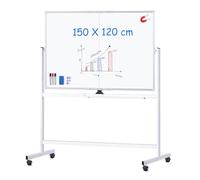 maxtek Magnetic Whiteboard with Stand, 150 x 120 cm Double Sided Large White Board Aluminium Frame for Office, Home, School
