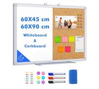 maxtek White Board & Cork Board, 60 x 45 cm Magnetic Bulletin Board, Wall Mounted Notice Whiteboard for Home, Office, Classroom