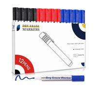 maxtek Whiteboard Pens, 12pcs Whiteboard Markers 3 Assorted Colours Black Blue Red Dry Erase Pens for Office, Schools, Home, Bullet Tip Dry Wipe Pens