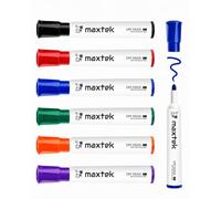 maxtek Whiteboard Pens, 6 Colours Low Odour White board Markers Erasable for Flip Chart, 2-3 mm Bullet Tip, Dry Wipe pens for School Office Home (Pack of 6)
