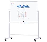 maxtek Whiteboard with Castors, 122 x 91 cm, Double Sided Large Whiteboard, Dry Erase on Wheels for Home School, Home Office, Office, School (Silver, 122 x 91 cm)