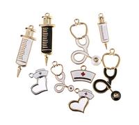 Maxtonser 9 Pieces Enamel Nurse Theme Pendant Stethoscope Syringe Nurse Hat Charm for Jewelry king Crafting Findings