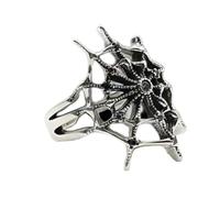 Maxtonser Bloody Spiderweb Rings with Dark Grape Crystal | Sparkling Black Grape Stone with Hollow Out Design, Bold Edgy Web Rings, Silver Tone Statement Jewelry