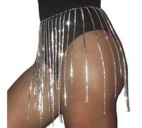 Maxtonser Fringe Belt Skirt Belt Crystal Belt Belly Dance Belt Chain Body Chain Silver