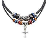 Maxtonser Leather Tribal Necklace for Women Men Vintage Bohemian Style Ethnic Wood Beads Choker Necklace for Pendant Jewelry
