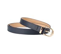 Maxtonser PU-leather Waist Belts with Oval Shape Buckle Thin Adjustable Waist Belt All-match Woman Dresses Skirt Coat Waistband Navy Blue