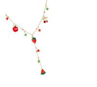 Maxtonser Stainless Steel Realistic Fruit Design Pendant Necklace Featuring Watermelon And Strawberry For Fashionable Women
