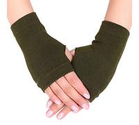 Maxtonser Unisex Cotton Knitted Fingerless Gloves Solid Color Stretchy Thumb Hole Wrist Length Driving Mittens Hand Warmers Army Green