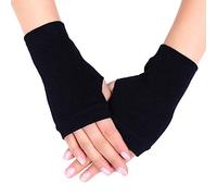 Maxtonser Unisex Cotton Knitted Fingerless Gloves Solid Color Stretchy Thumb Hole Wrist Length Driving Mittens Hand Warmers Black