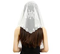 Maxtonser Women Catholic Mass Veil Lace Traditional Mass Triangle Mantilla Veil Latin Mass Embroidery Mantilla Chapel Veil White
