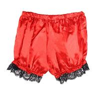 Maxtonser Women Imitation Silk Bloomers Ruffles Lace Trim Panties Victorian Pumpkin Shorts,Red