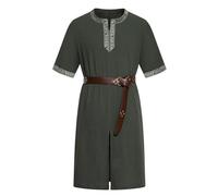 maxToonrain 2 Pcs Men's Medieval Tunic with Renaissance Belt 195CM Viking Knight Costume for Halloween Theme Party Larp Resurrection Sunday Ancient Greek Day (Army Green, XX-Large)