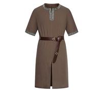 maxToonrain 2 Pcs Men's Medieval Tunic with Renaissance Belt 195CM Viking Knight Costume for Halloween Theme Party Larp Resurrection Sunday Ancient Greek Day (Brown, X-Large)