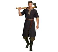 maxToonrain 2 Pcs Men's Medieval Tunic with Renaissance Belt 195CM Viking Knight Costume for Halloween Theme Party Larp Resurrection Sunday Ancient Gr ay (Black, Medium)