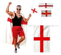 maxToonrain Adult England Flag Costume Set St George's Day Fancy Dress With Elastic Headband Handheld Flags For Football World Cup, European Cup And Patriotic Celebrations（England，150cm）