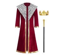 maxToonrain Adult Royal King Costume Set, Velvet Coronation Robe with Shawl Collar, Crown & Scepter for Halloween, World Book Day & Carnival Parties