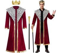 maxToonrain Adult Royal King Costume Set, Velvet Coronation Robe with Shawl Collar, Crown & Scepter for Halloween, World Book Day & Carnival Parties