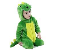 maxToonrain Baby Green Dinosaur Costume Romper Toddler Boys & Girls Role-Playing Outfit with Zipper Hooded Flannel Dinosaur Onesie Pajamas (3-4 Years)