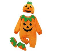 maxToonrain Baby Halloween Costumes My First Halloween Pumpkin Outfit Long Sleeve Ghost Romper Bodysuit for 0-24M Toddlers (Pumpkin Grin, 18-24 Month)