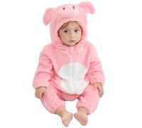 maxToonrain Baby Pink Pig Costume Romper Toddler Boys & Girls Role-Playing Outfit with Zipper Hooded Flannel Piglet Onesie Pajamas (18-24 Months)