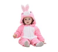 maxToonrain Baby Pink Rabbit Costume Romper Toddler Boys & Girls Role-Playing Outfit with Zipper Hooded Flannel Bunny Onesie Pajamas (18-24 Months)