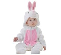 maxToonrain Baby White Rabbit Costume Romper Toddler Boys & Girls Role Playing Outfit with Zip Hooded Flannel One Piece Suit (24-36 Months)