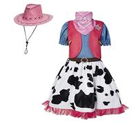 maxToonrain Cowgirl Costume for Girls Funny Holiday Princess Halloween Christmas Party Cow Girl Fancy Dress Outfit (Pink Vest and Pink Hat,11-12 Years)