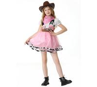 maxToonrain Cowgirl Costume for Girls Funny Holiday Princess Halloween Christmas Party Cow Girl Fancy Dress Outfit (White Vest and Pink Bandana, 3-4 Years)