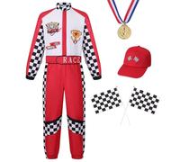 maxToonrain Deluxe Racing Driver Costume with Hat Kids F1 Driver Outfit for Halloween Role Play Christmas World Book Day (Red & White,3-4 Year)
