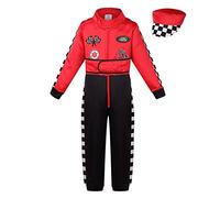 maxToonrain Deluxe Racing Driver Costume with Hat Kids F1 Driver Outfit for Halloween Role Play Christmas World Book Day (Red,9-10 Year)