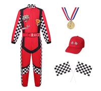 maxToonrain Deluxe Racing Driver Costume with Hat Kids F1 Driver Outfit for Halloween Role Play Christmas World Book Day (Red & Black,7-8 Year)