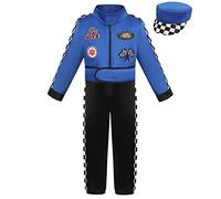 maxToonrain Deluxe Racing Driver Costume with Hat Kids F1 Driver Outfit for Halloween Role Play Christmas World Book Day (Blue,9-10 Year)