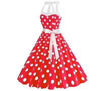 maxToonrain Dresses for Women UK Red,Womens 1950s 80s 70s 90s Fancy Dress A Line Spaghetti Strap Polka Dot Midi Party Dress Halloween Costumes for Adults Ladies(A-Red,S)