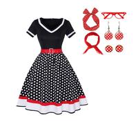 maxToonrain Fancy Dress for Adults 50s 80s 90s,Dresses for Women UK Vintage Cocktail Party Polka Dots Dress Halloween Costumes for Womens(Black Dot,L)