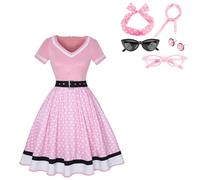 maxToonrain Fancy Dress for Adults 50s,Dresses For Women Uk Vintage Cocktail Party Polka Dots Dress Halloween Costumes for Womens(Pink Dot,M)