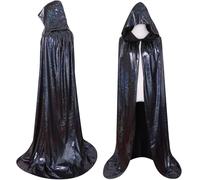 maxToonrain Full Length Sequin Cape Bling Bling Adult Glitter Cloak 1970's Abba Costumes for Halloween Christmas Mardi Gras Carnival Mama Mia Retro Party (Black, 130CM)