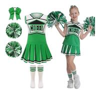 maxToonrain Girls Cheerleader Costume 5 PCS Classic Style Kids Cheerleader Outfit with Pull Ring Pom Poms, Top, Skirt, Socks and Headband for 2026 World Book Day Halloween School Events
