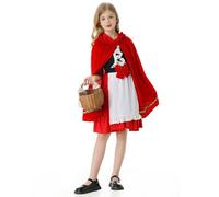 maxToonrain Girls Little Red Riding Hood Costume 3 Pcs Kids Fairy Tale Fancy Dress Apron Red Hoode Cape for World Book Day Halloween Christmas (Large)