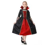 maxToonrain Girls Vampire Costume Stand Collar Kids Halloween Outfit Fancy Dress Princess Queen Role Playing for Medieval Victorian Vampire Theme Party (Black & Red, 11-12 Yrs, X-Large)