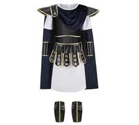 maxToonrain Gladiator Costume for Kids Centurion Roman Soldier Outfit Viking Medieval Greek Historical Theme Role Playing Party - Includes Tunic, Armour, Cape, Arm and Leg Guards (Black, 4-5 Year)