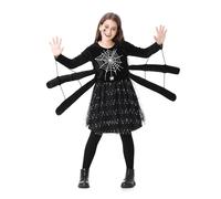maxToonrain Halloween Black Spider Costume for Kids Spider Dress with Legs Girl Fancy Dress with Spider Web Glittering Polka Dot (10-12 Yrs, X-Large)