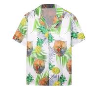 maxToonrain Hawaiian Shirts for Men Pineapple,Shiteshirts Men Short Sleeved Adult T Shirts Funny Floral Button Down Printing Hawaiian Fancy Dress Shirt Tops for Mens(White Cat,XXL)