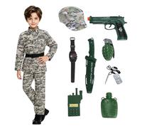 maxToonrain Kids Army Costume Boys Long Sleeved Camouflage Military Uniform 4-14 Ages Children Soldiers Costume for Halloween Jungle War Pretend Play School Book W ray Green 11Pcs, 2XL)